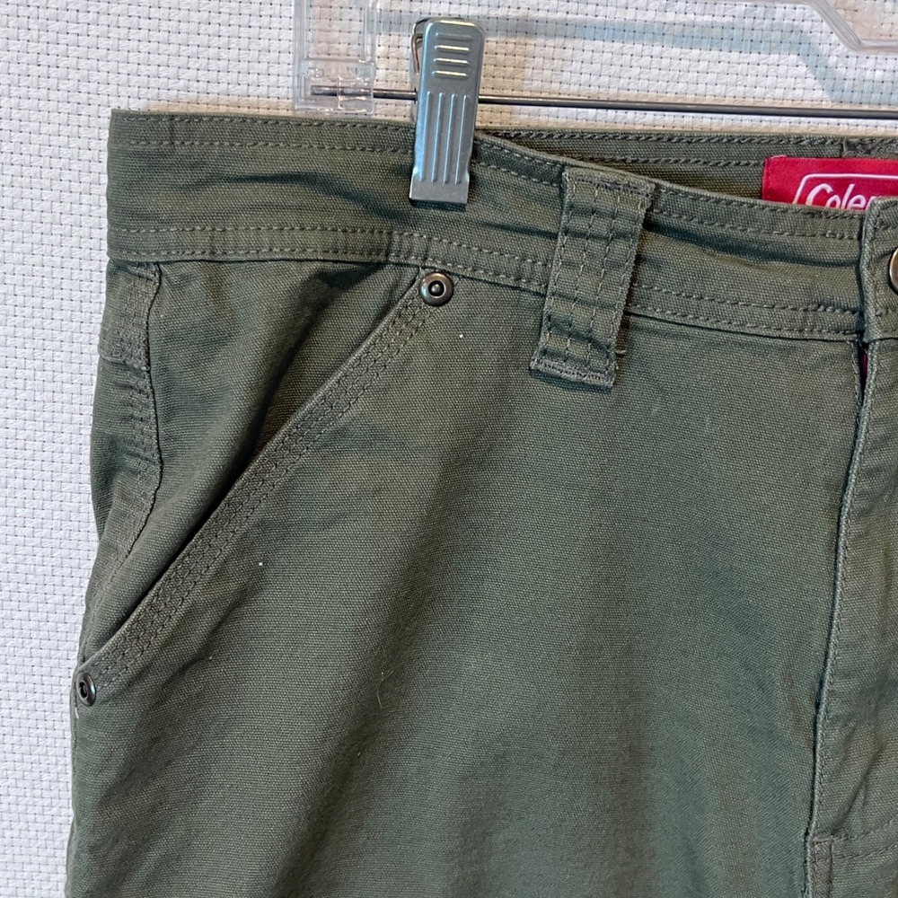 Coleman Olive Green Canvas Utility Shorts Size 34 Stretch Cotton Outdoor READ - Picture 9 of 11